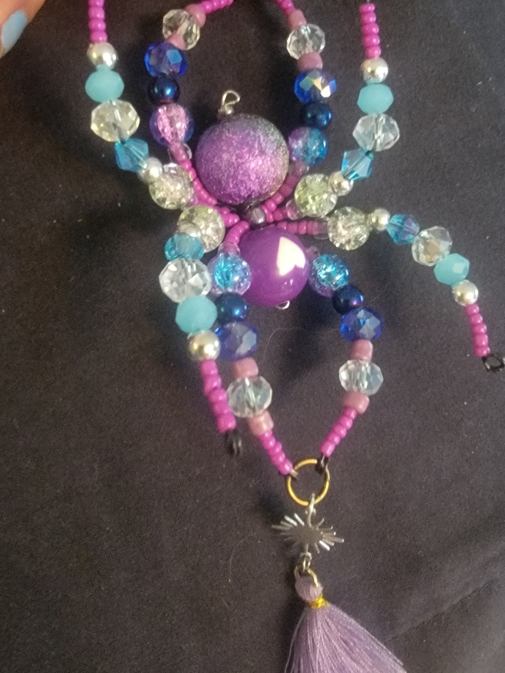 Handmade Spider Beaded Tassel Rearview Car Charm